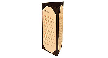 We produce Menu covers, check holders, binders, table tents